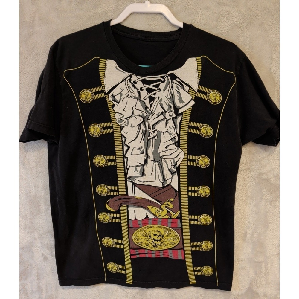 Pirate Costume T-Shirt Mens Black Graphic‎ Halloween Sword Skull Medium